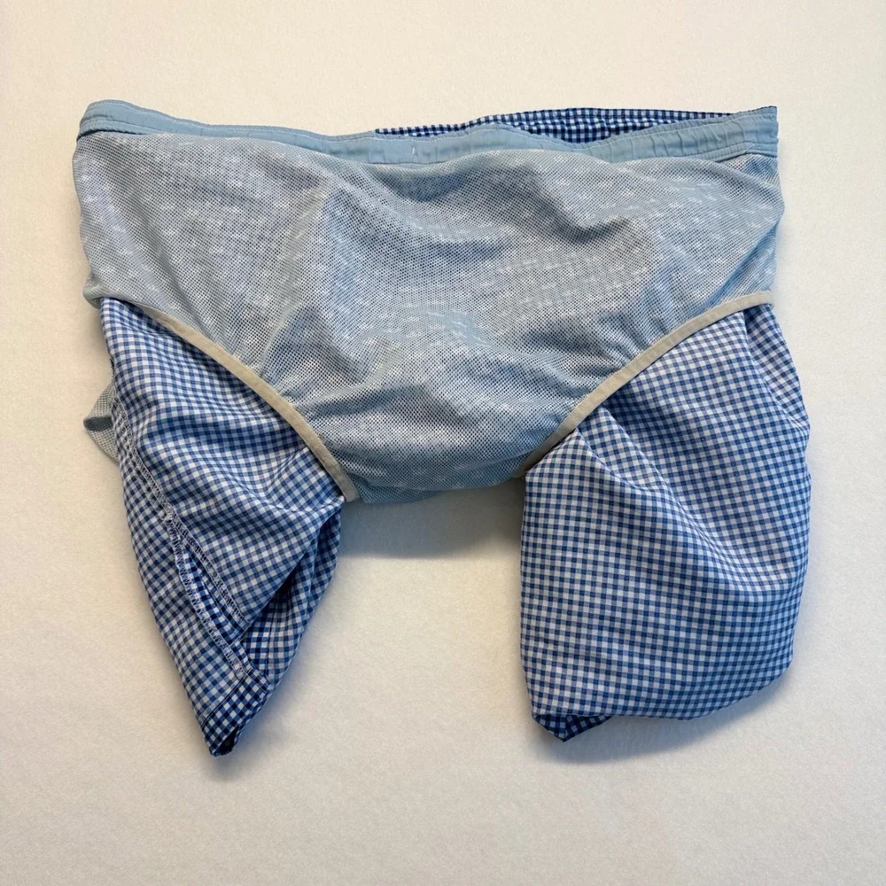 Peter Millar Swim Trunks Mens‎ XL Blue Gingham Excellent Mesh Lined Drawstring